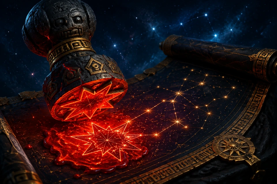 A meteorite seal leaving a glowing star imprint